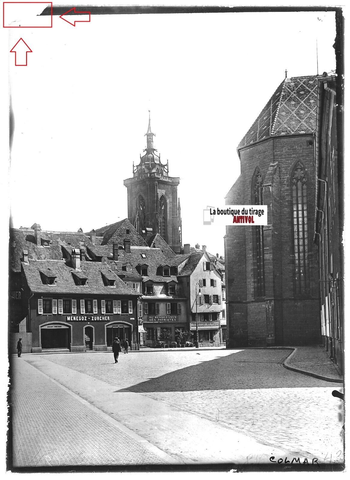 Plaque verre photo ancienne positif noir et blanc 13x18 cm Colmar centre-ville