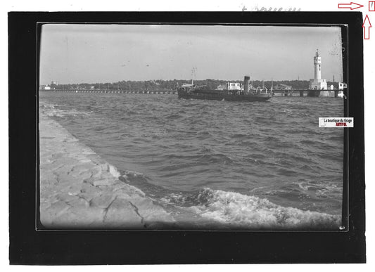 Plaque verre photo ancienne positif noir et blanc 13x18 cm Boucau bateau Adour