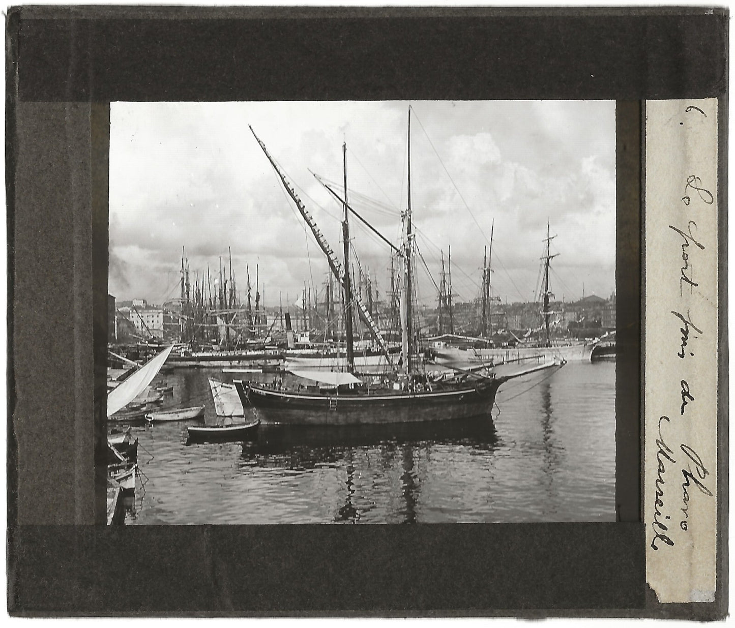 Port de Marseille, Pharo, bateaux, photo plaque de verre, positif 8,5x10 cm