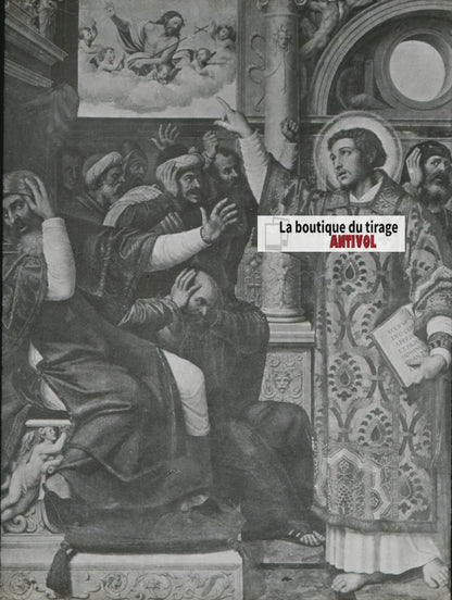 Scène religieuse, dessin, plaque de verre, noir & blanc, positif 8,5x10 cm