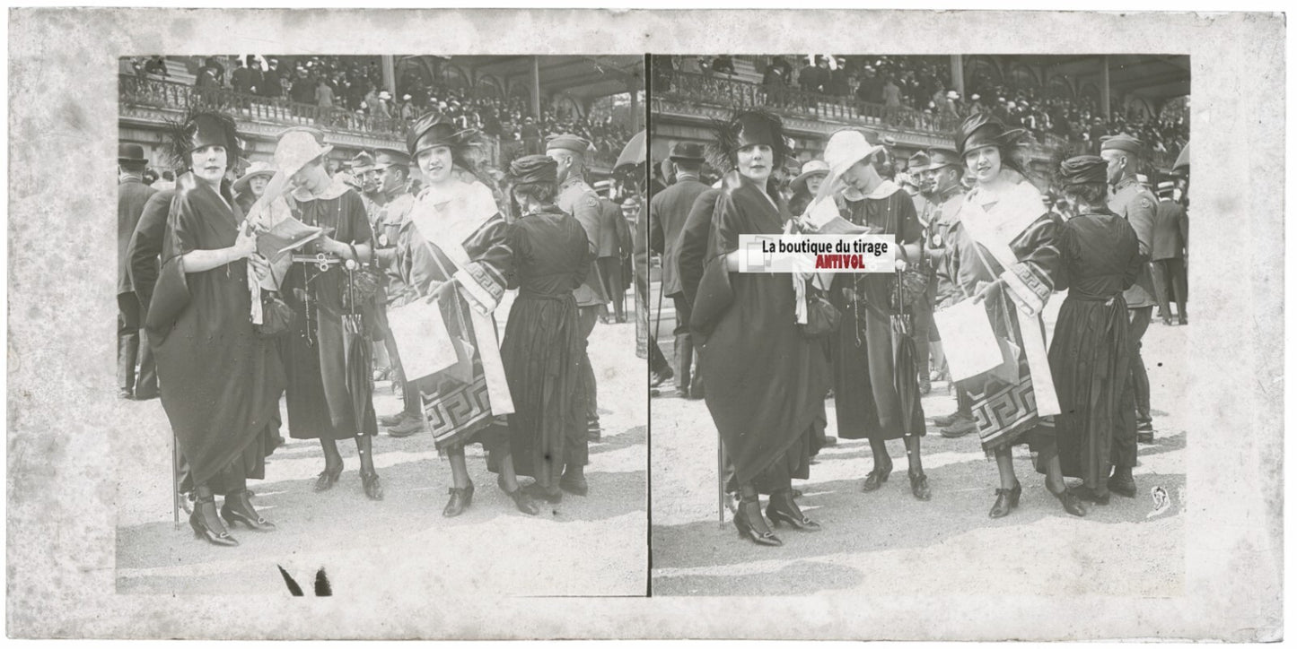 Hippodrome de Longchamp, Paris, stéréoscopie plaque verre, positif 8,5x17 cm