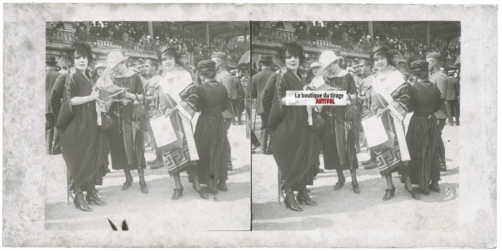 Hippodrome de Longchamp, Paris, stéréoscopie plaque verre, positif 8,5x17 cm