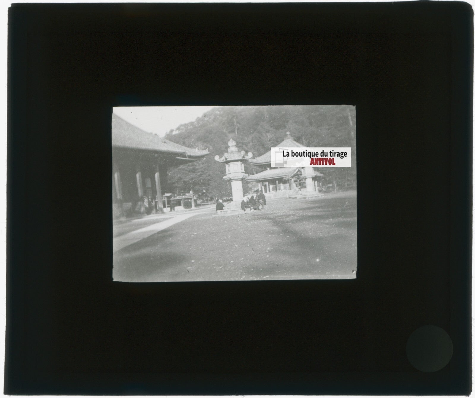 Kyoto, Japon, temple, photo plaque verre, noir & blanc, positif 8,5x10 cm