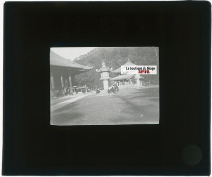 Kyoto, Japon, temple, photo plaque verre, noir & blanc, positif 8,5x10 cm