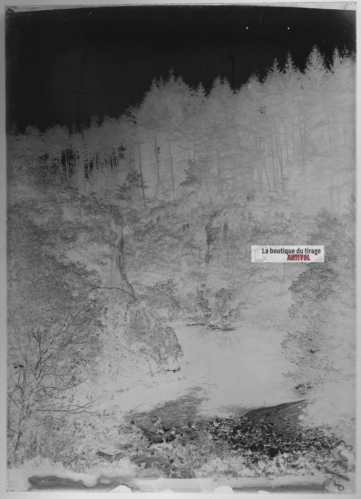 Plaque verre photo ancienne négatif noir et blanc 13x18 cm Vagney rivière France