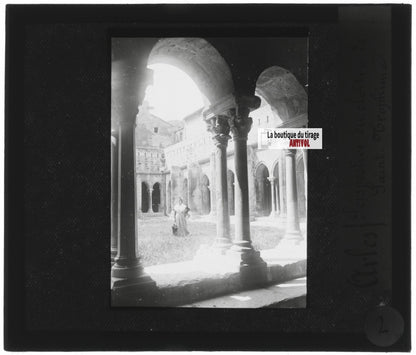 Cloître Saint-Trophime Arles, photo plaque de verre, positif 8,5x10 cm