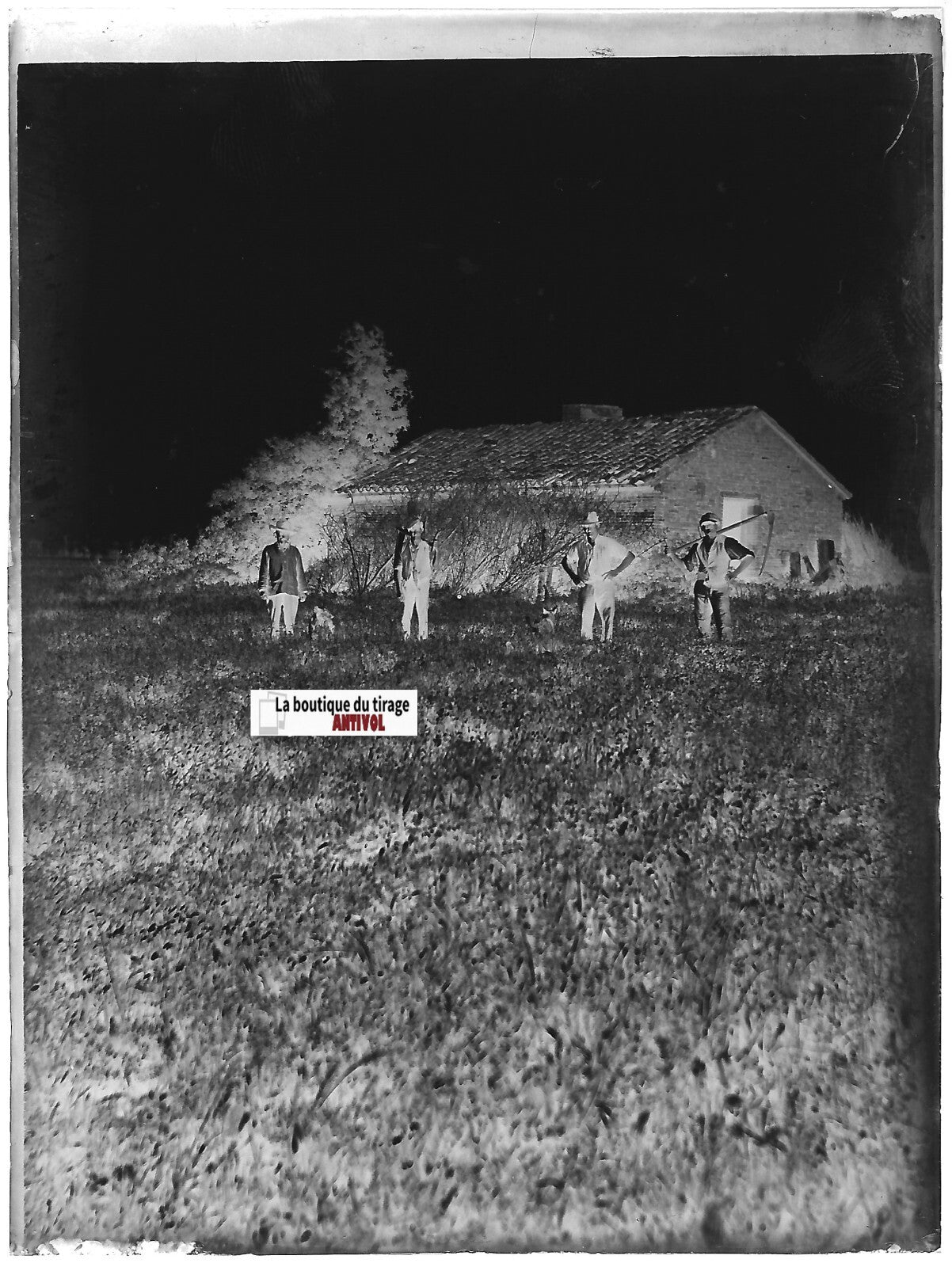 Paysans, campagne, Plaque verre photo ancienne, négatif noir & blanc 9x12 cm