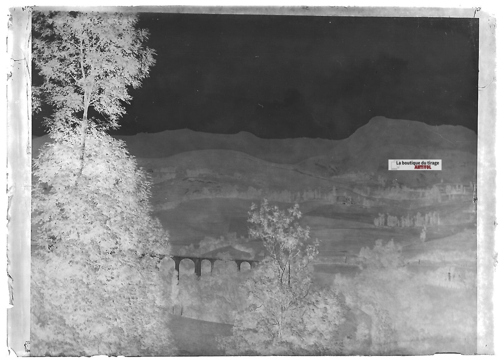 Plaque verre photo ancienne négatif noir et blanc 6x9 cm viaduc voie ferrée SNCF