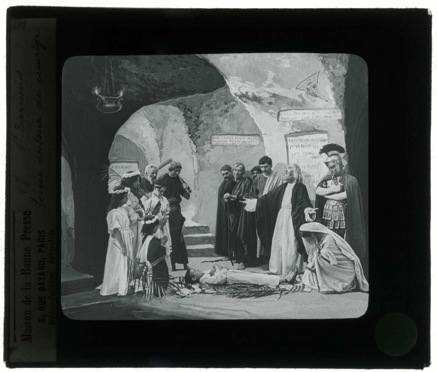 Tarcisius de Rome, Italie, dessin, photo plaque de verre, positif 8,5x10 cm