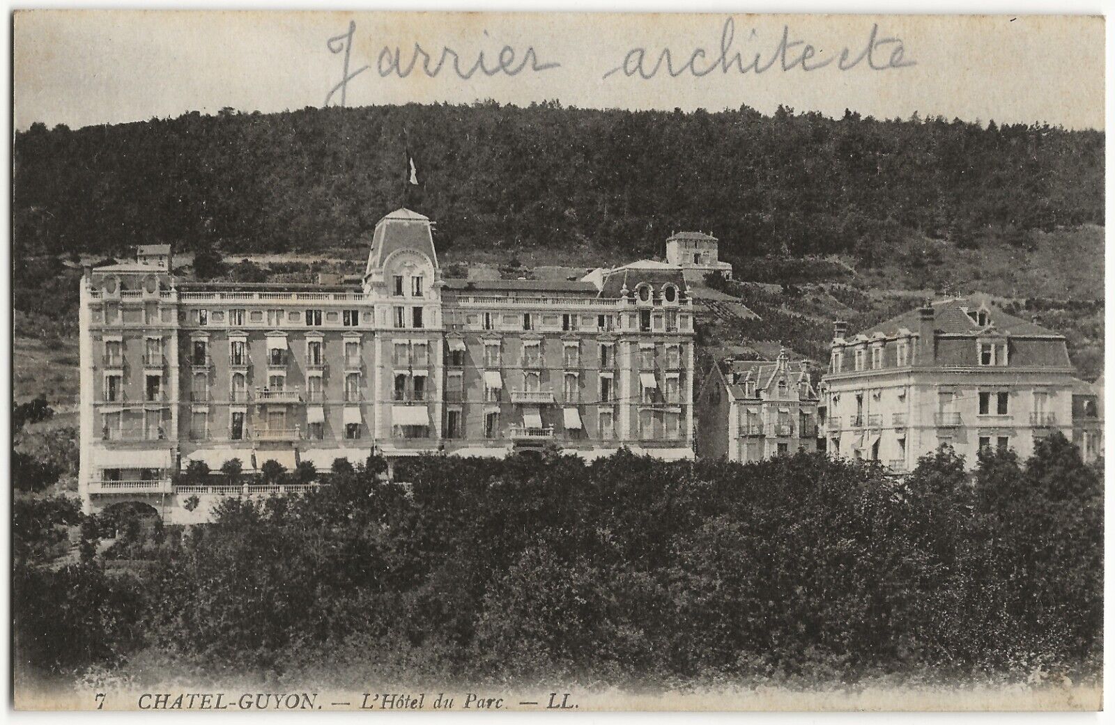 Plaque verre photo ancienne positif noir & blanc 13x18 cm Châtel-Guyon + CPA