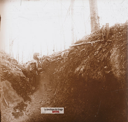 Perthes-lès-Hurlus, guerre WW1, plaque verre photo ancienne stéréo 6x13 cm