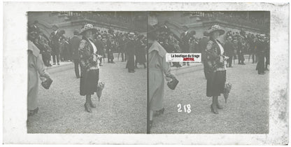 Personnages, Longchamp, Paris, plaque verre stéréoscopique, positif 8,5x17 cm