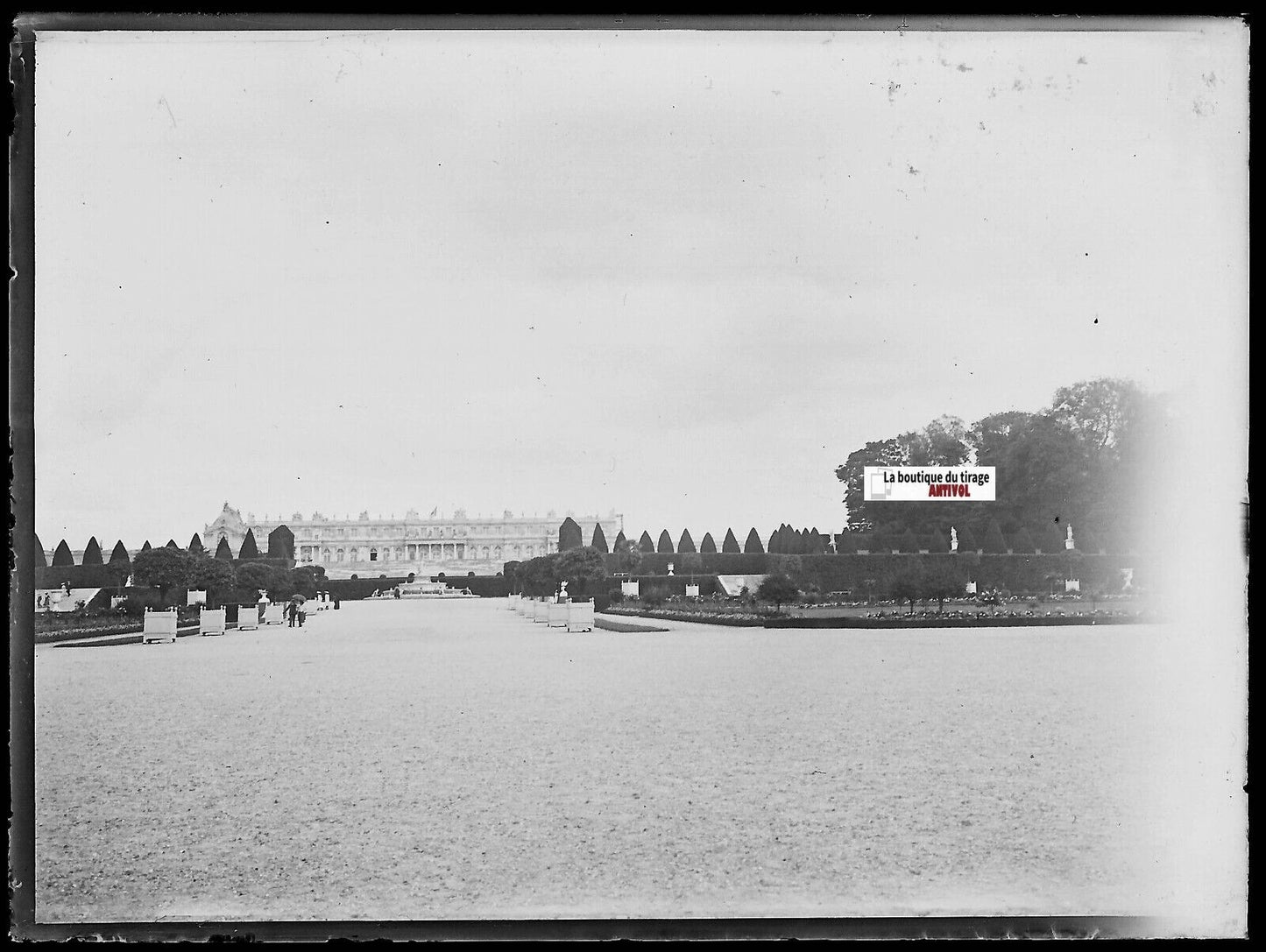 Château Versailles, Plaque verre photo ancienne, négatif noir & blanc 9x12 cm