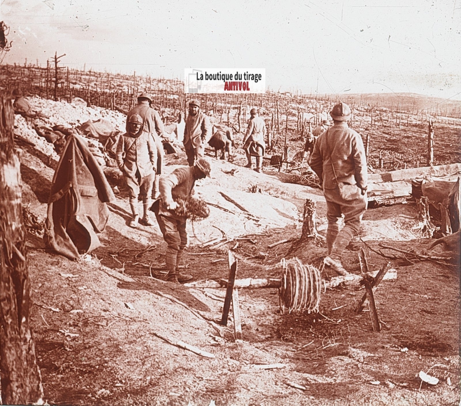 Mont Haut, guerre WW1, plaque verre stéréo, photo ancienne 4,5x10,7 cm