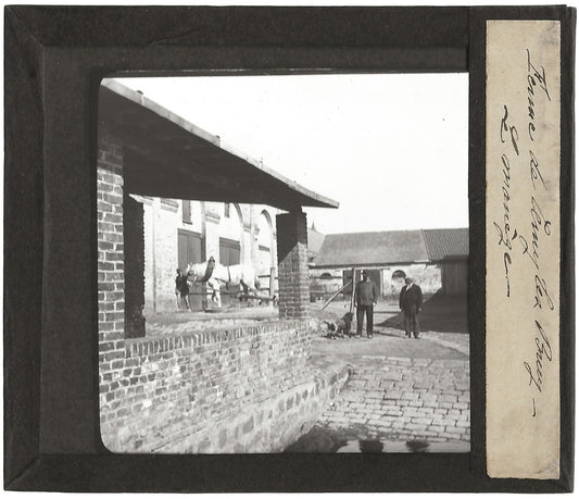 Ferme à Cerny-lès-Bucy, photo ancienne plaque de verre, positif 8,5x10 cm