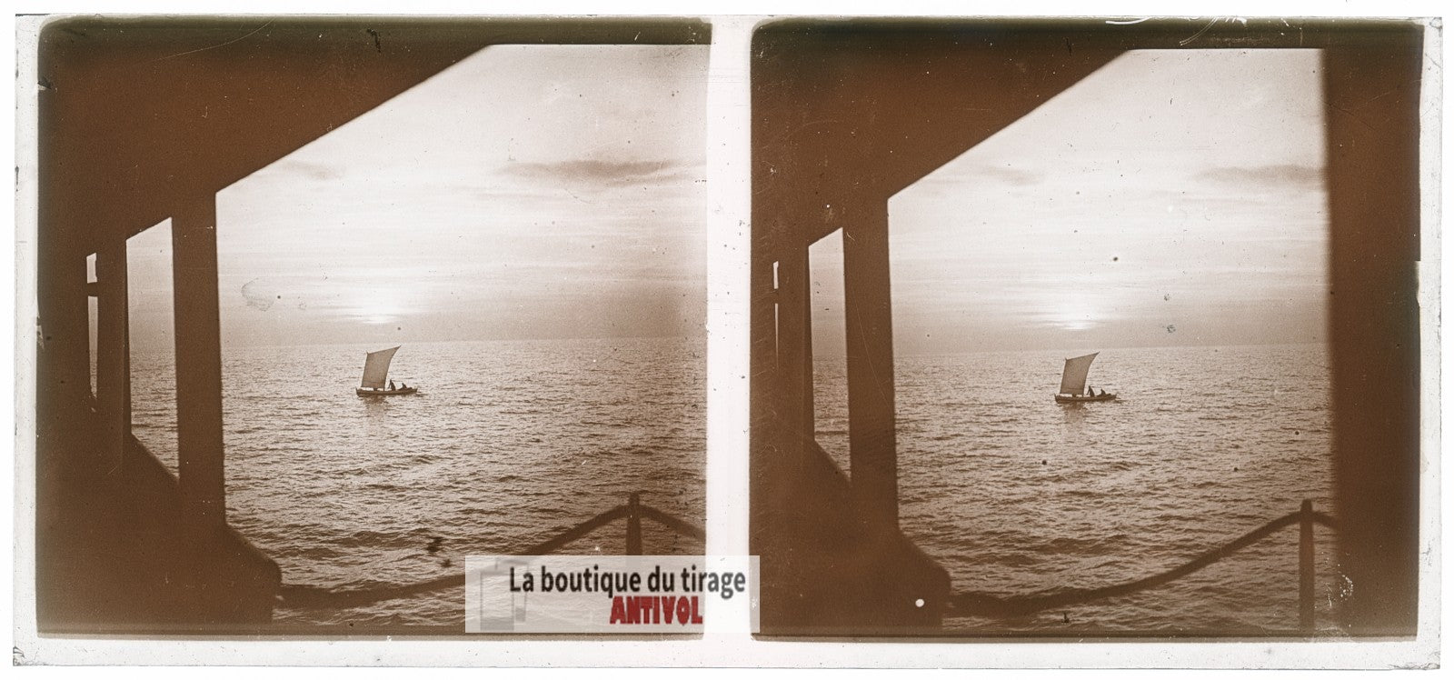 Bateau, navigation, voilier, plaque de verre, photo ancienne stéréo 6x13 cm
