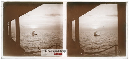 Bateau, navigation, voilier, plaque de verre, photo ancienne stéréo 6x13 cm