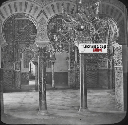 Alcazar, Séville, Espagne, photo ancienne plaque verre, positif 8,5x10 cm