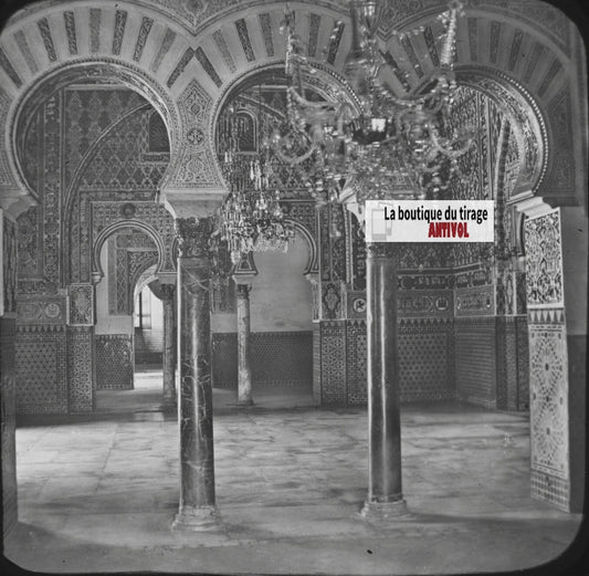 Alcazar, Séville, Espagne, photo ancienne plaque verre, positif 8,5x10 cm