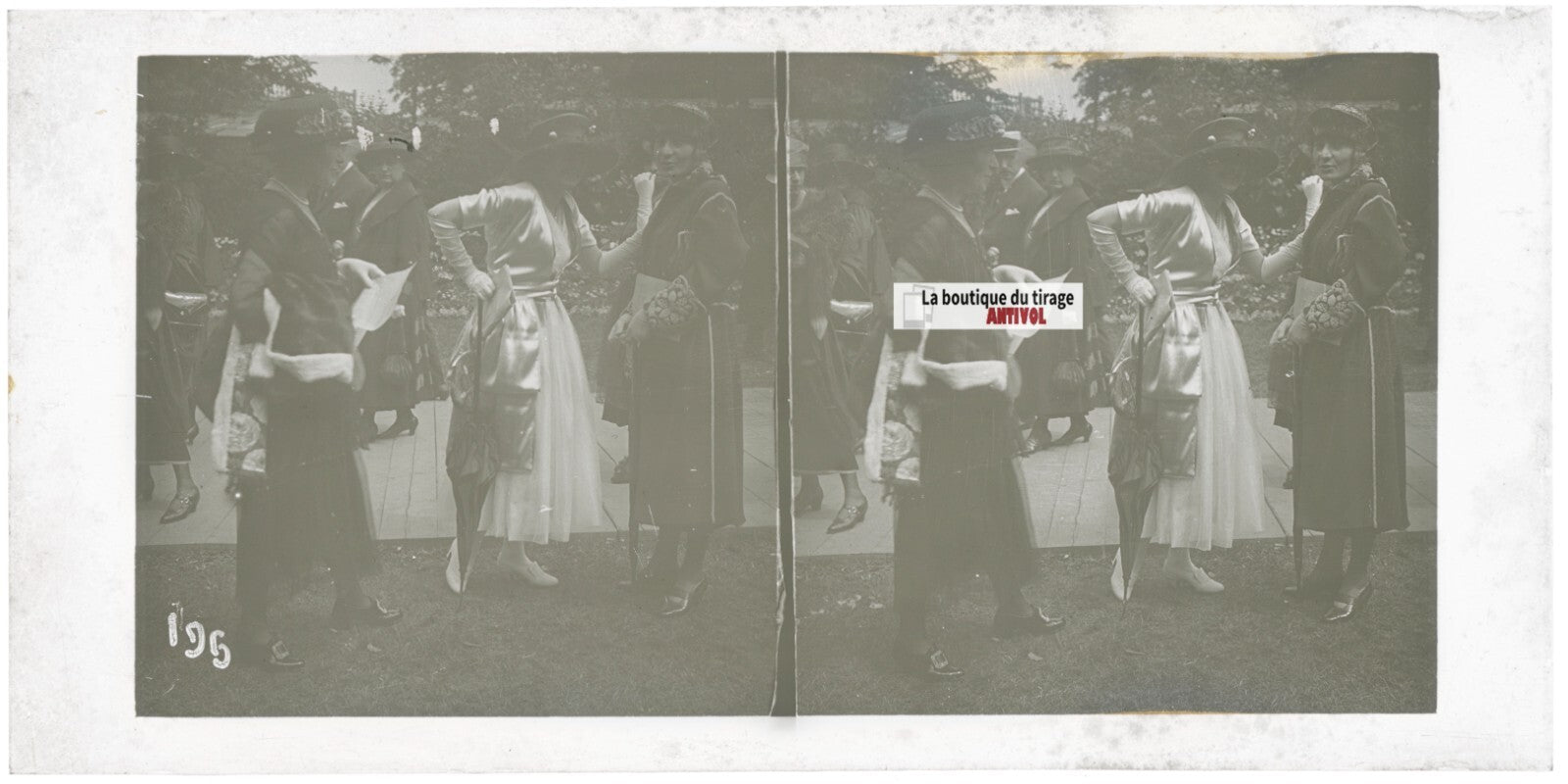 Scène de vie, Longchamp, Paris, plaque verre stéréoscopique, positif 8,5x17 cm