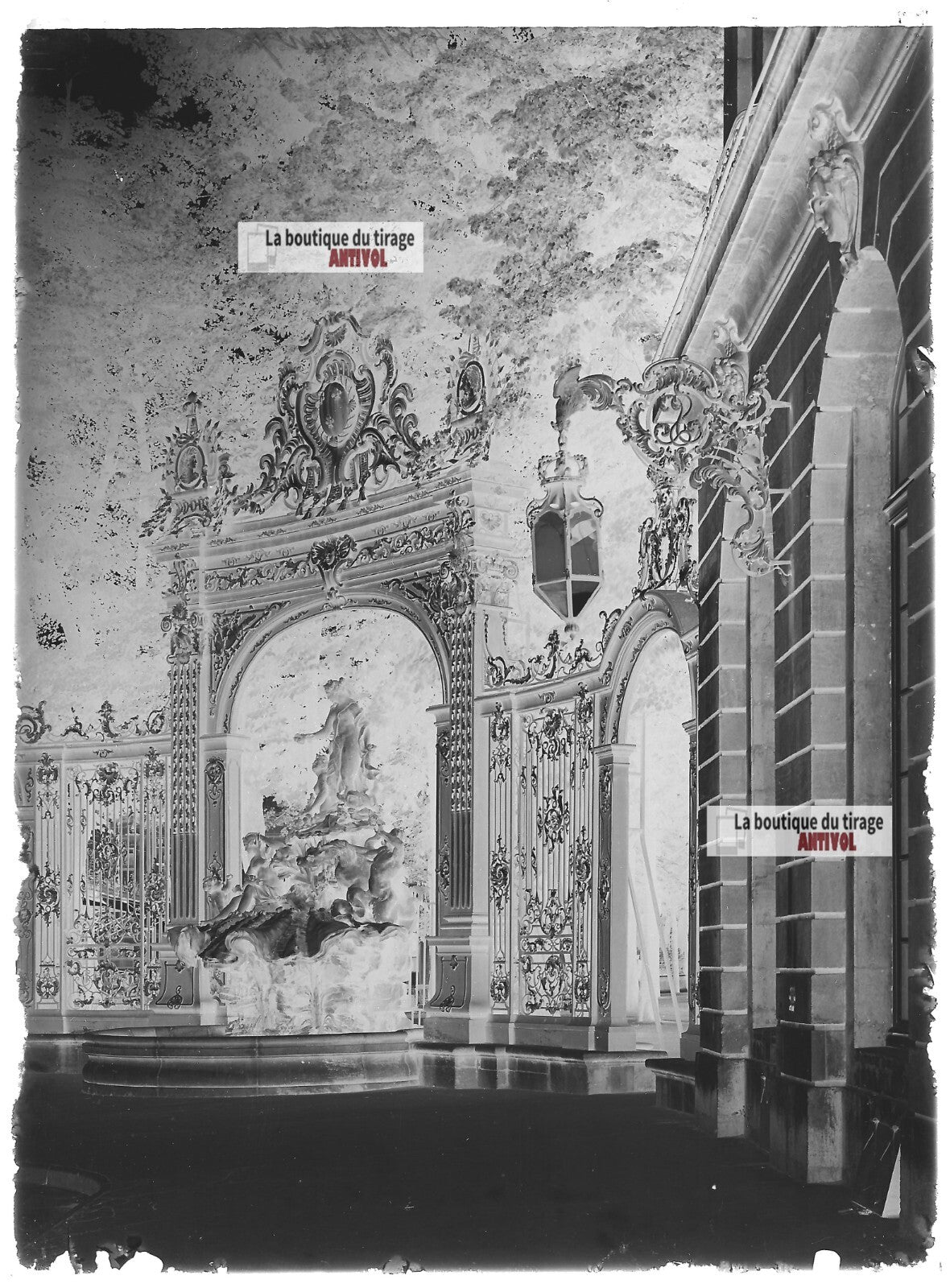 Plaque verre photo ancienne négatif noir et blanc 13x18cm Nancy fontaine Neptune
