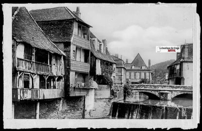 Plaque verre photo ancienne négatif noir & blanc 9x14 cm Salies-de-Béarn