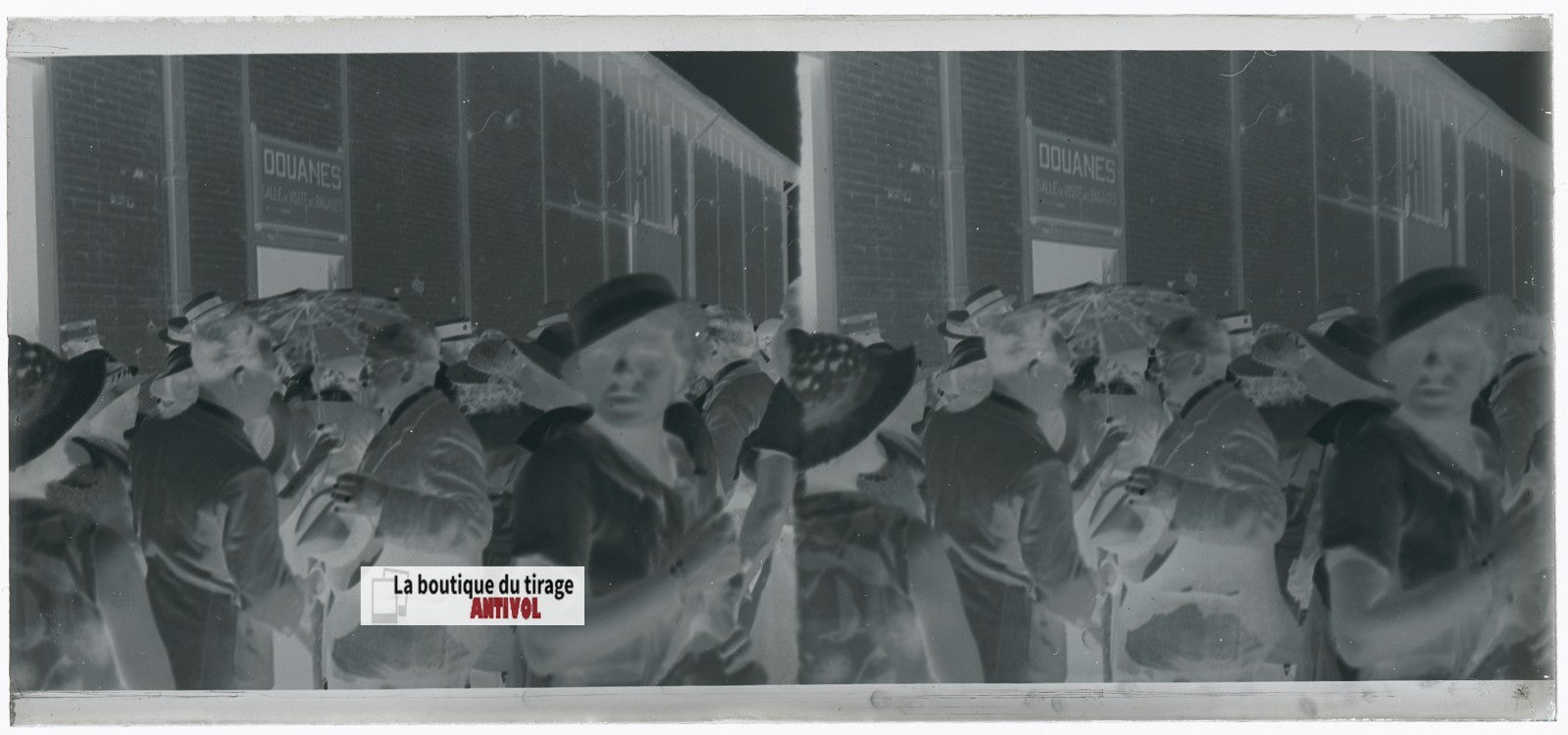 Algérie, douanes, plaque verre, photo stéréo, négatif noir & blanc 6x13 cm