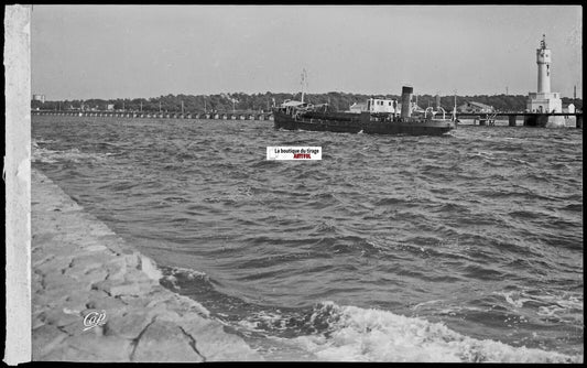 Boucau, Adour bateau, Plaque verre photo ancienne, négatif noir & blanc 10x15 cm