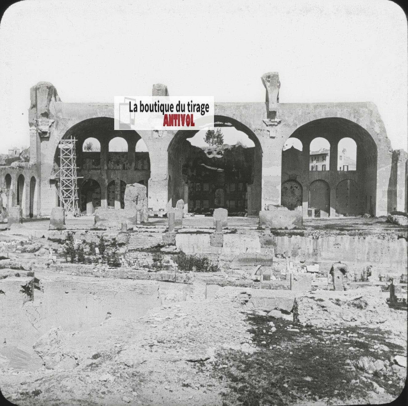 Basilique de Maxence, Rome, photo ancienne plaque verre, positif 8,5x10 cm