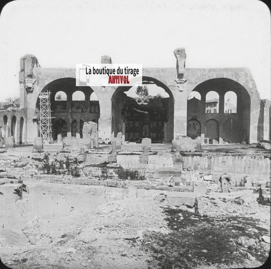 Basilique de Maxence, Rome, photo ancienne plaque verre, positif 8,5x10 cm