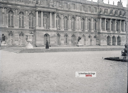 Façade du château de Versailles, plaque verre photo ancienne, négatif 9x12 cm