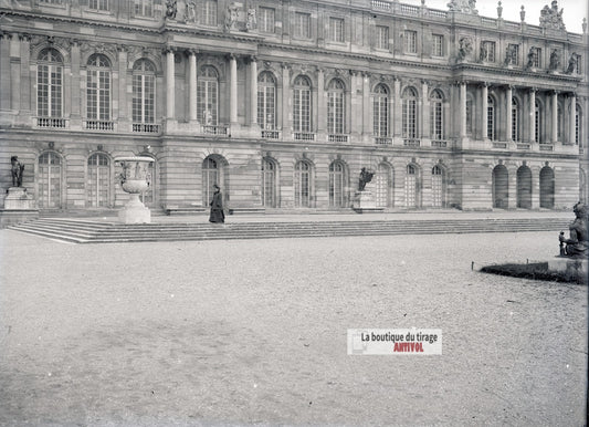 Façade du château de Versailles, plaque verre photo ancienne, négatif 9x12 cm