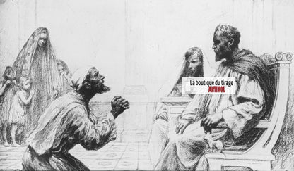 Matthieu, scène religieuse, dessin peinture plaque de verre, positif 8,5x10 cm