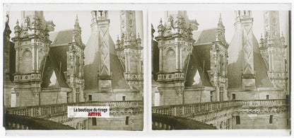 Château de Chambord, plaque verre, photo stéréoscopie, noir & blanc 6x13 cm
