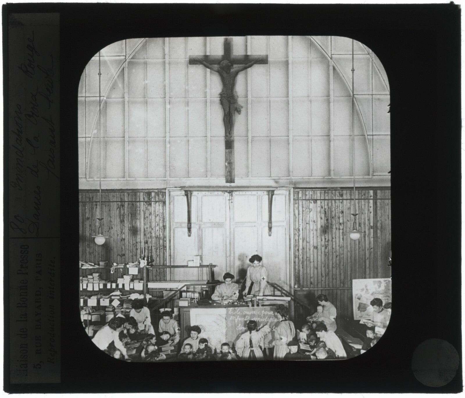 La Croix Rouge, inondations Paris, photo plaque verre, positif 8,5x10 cm