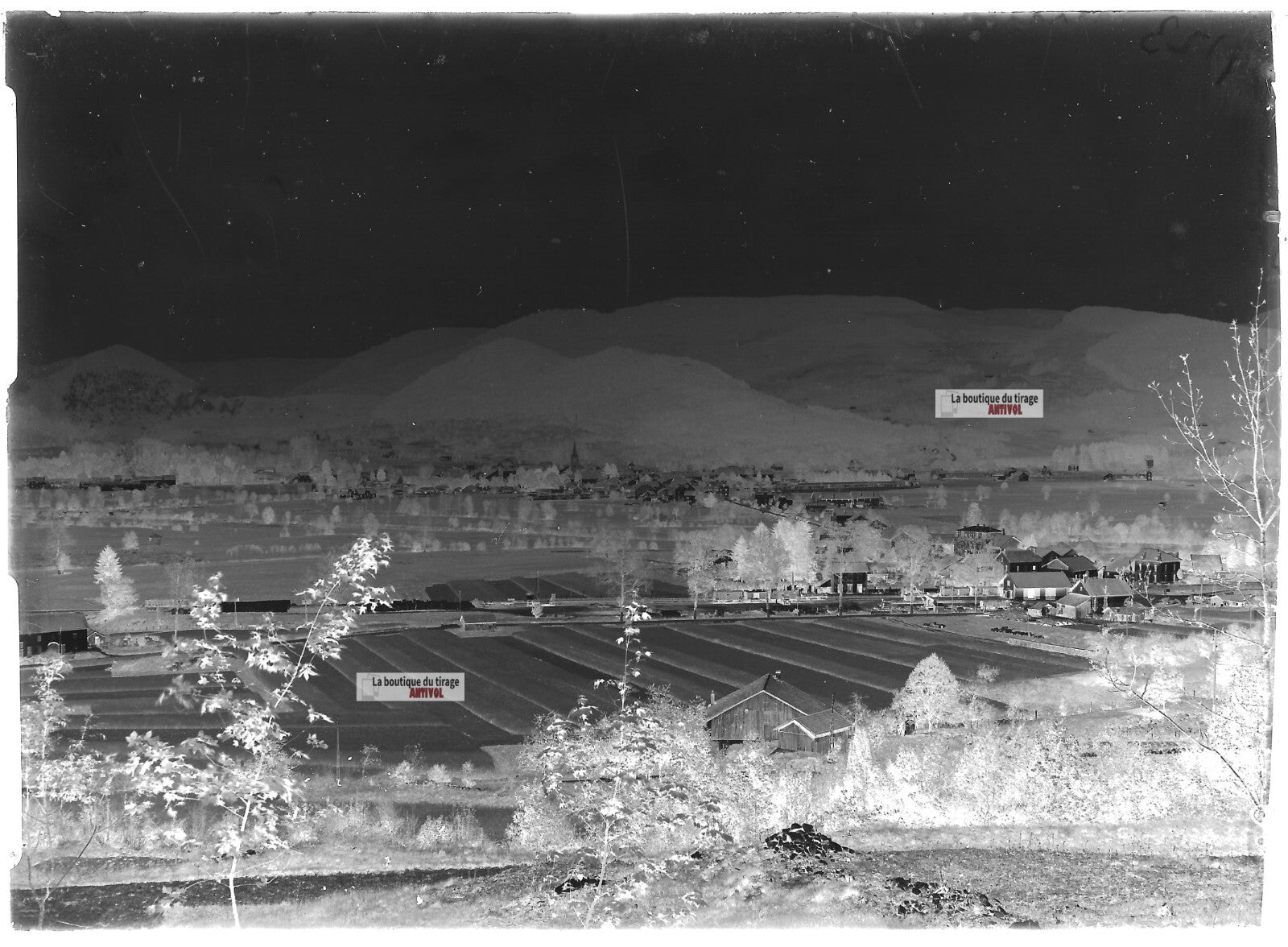 Plaque verre photo ancienne négatif noir et blanc 13x18 cm Vagney train vintage