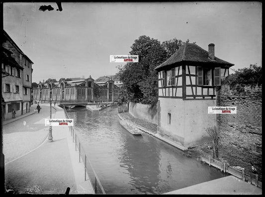 Plaque verre photo ancienne négatif noir et blanc 13x18 cm Colmar eau France