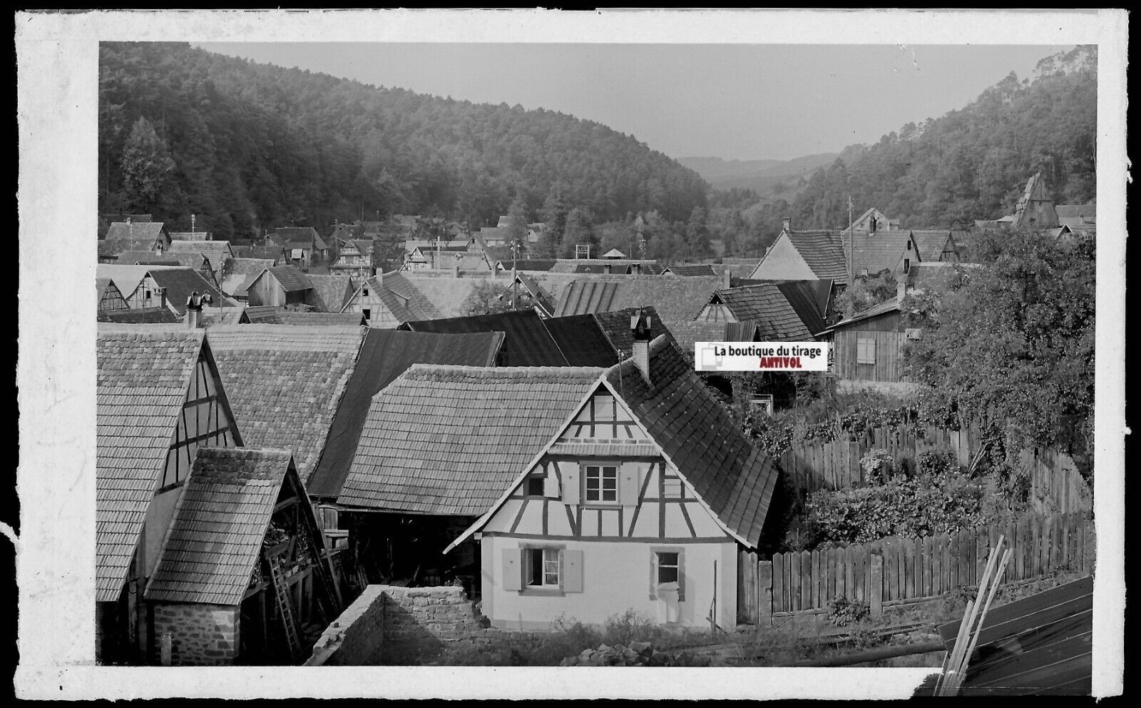 Plaque verre photo ancienne négatif noir & blanc 9x14 cm, Rothbach, village