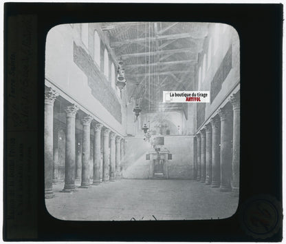 Eglise Nativité Bethléem, photo plaque verre, noir & blanc, positif 8,5x10 cm