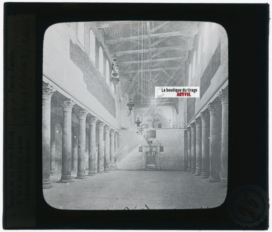 Eglise Nativité Bethléem, photo plaque verre, noir & blanc, positif 8,5x10 cm