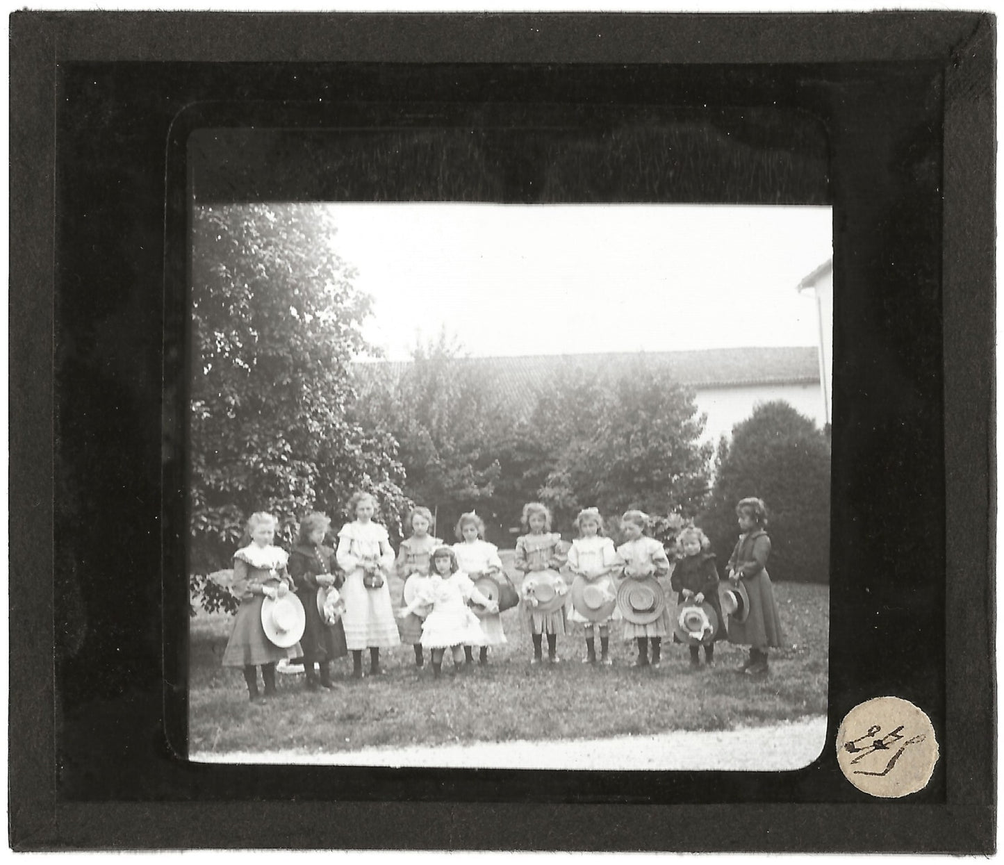 Groupe d'enfants, Ancemont, photo ancienne plaque de verre, positif 8,5x10 cm
