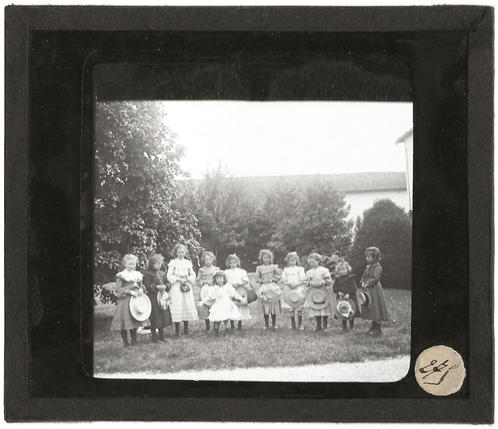 Groupe d'enfants, Ancemont, photo ancienne plaque de verre, positif 8,5x10 cm