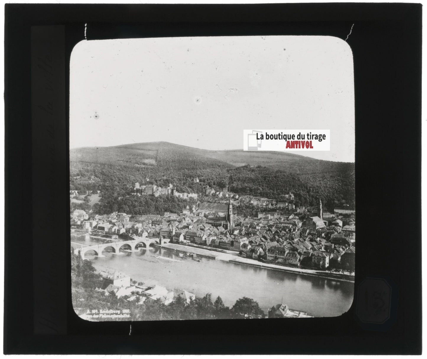 Heidelberg, Allemagne, Neckar, photo ancienne plaque verre, positif 8,5x10 cm