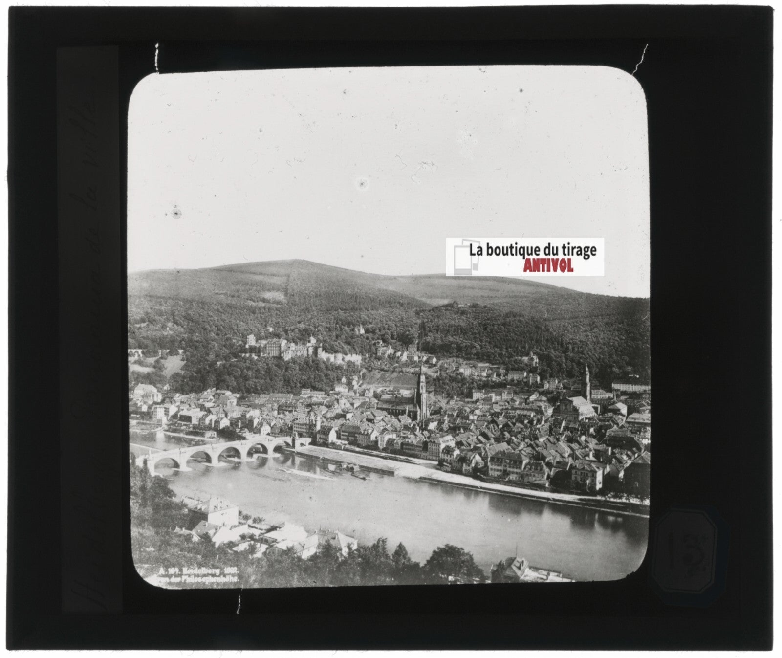 Heidelberg, Allemagne, Neckar, photo ancienne plaque verre, positif 8,5x10 cm