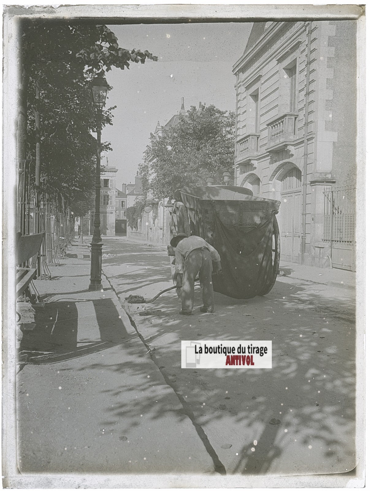 Travailleur, route, rue, photo ancienne plaque verre, noir & blanc, 9x12 cm