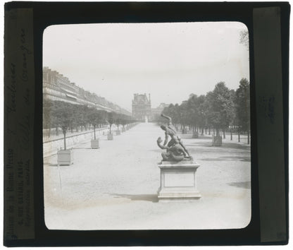 Jardin des Tuileries, Paris, photo ancienne plaque verre, positif 8,5x10 cm