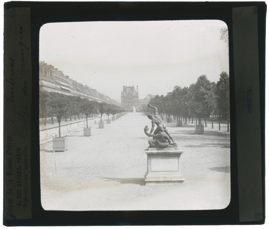 Jardin des Tuileries, Paris, photo ancienne plaque verre, positif 8,5x10 cm