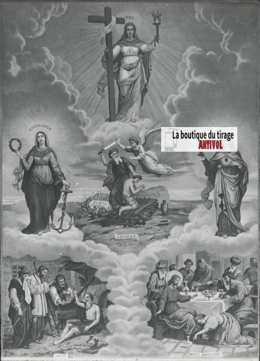 Scène religieuse, catéchisme, dessin peinture, plaque verre, positif 8,5x10 cm