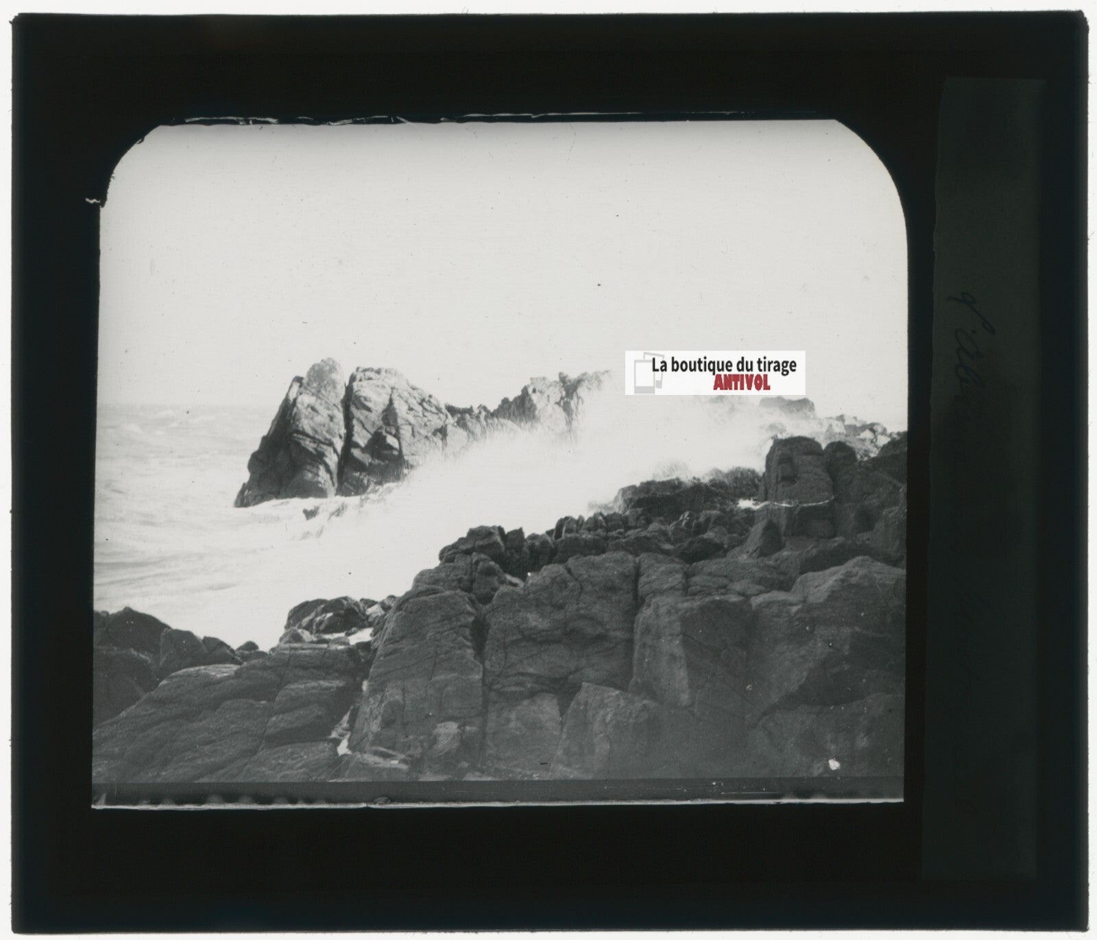 Paysage, mer, rochers, photo ancienne plaque de verre, positif 8,5x10 cm