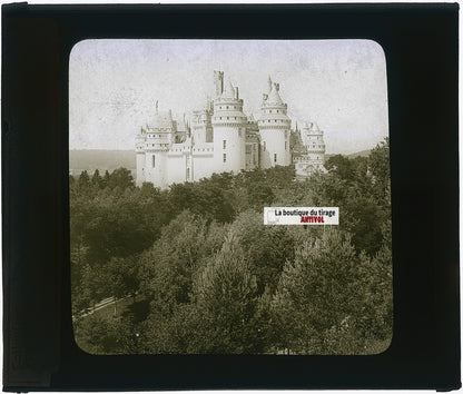 Château de Pierrefonds, photo ancienne plaque verre, noir & blanc, 8,5x10 cm